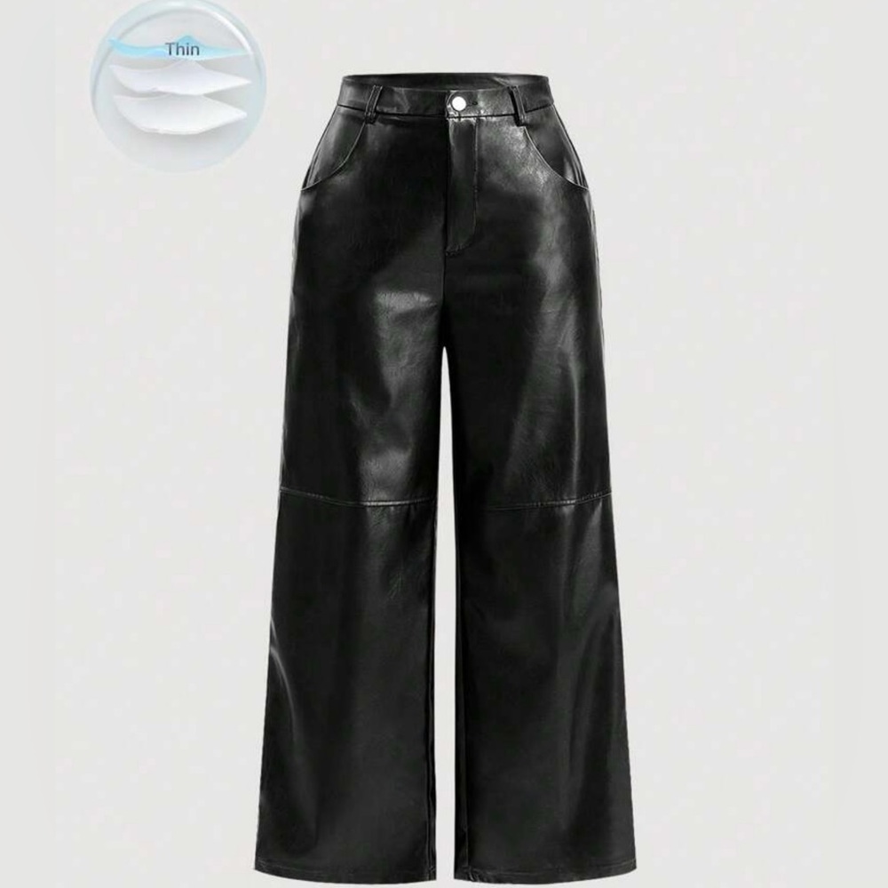 Black Wide-Leg Faux Leather Pants